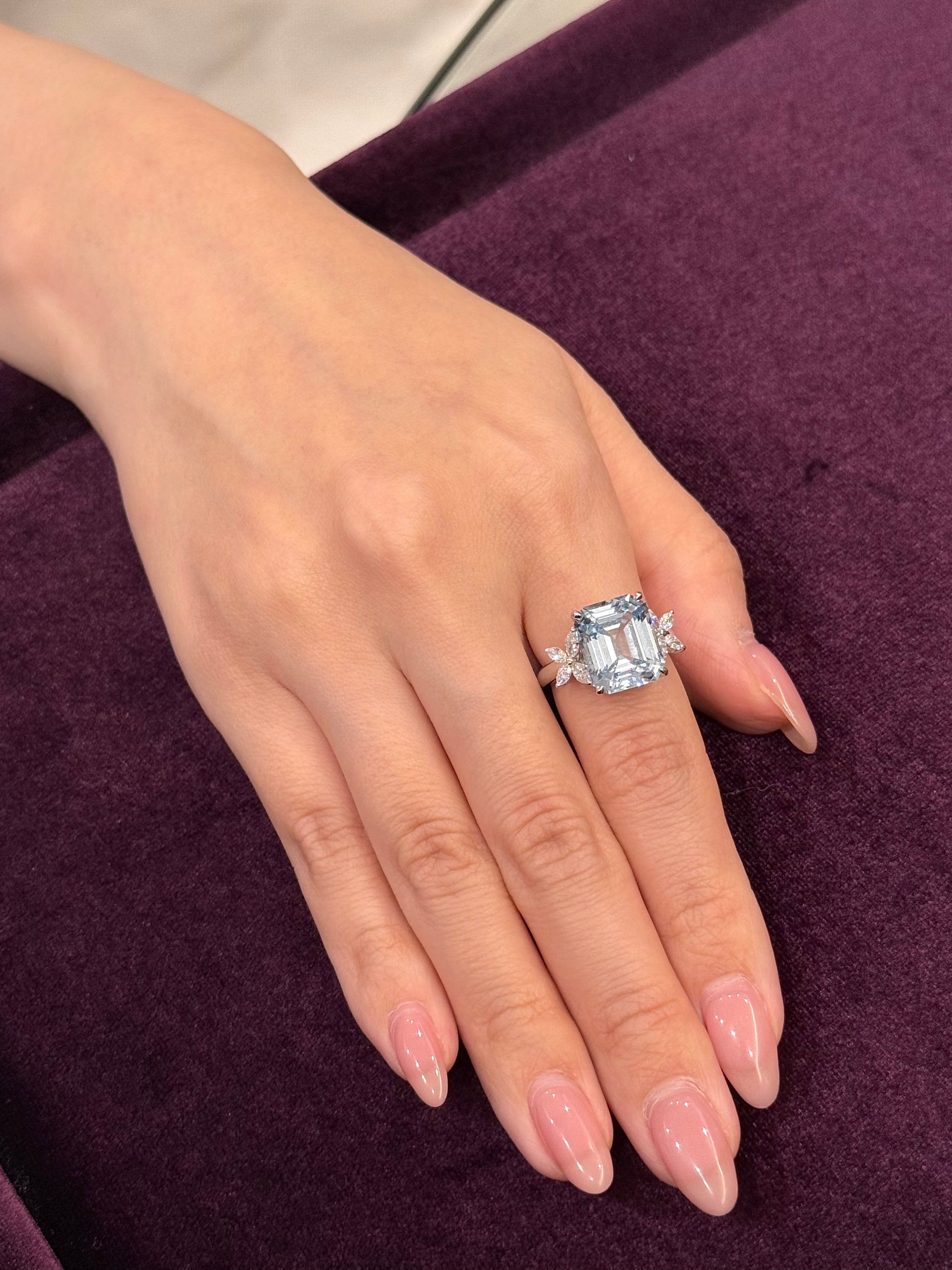 Marquise Flower Aquamarine Ring