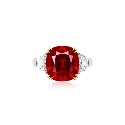 Cushion Pigeon’s Blood Ruby Ring(with Diamond Side)