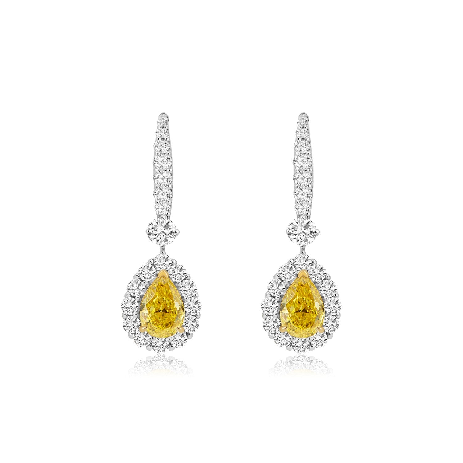 Pearshape Halo Drop Earrings/Yellow