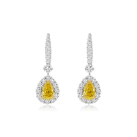 Pearshape Halo Drop Earrings/Yellow