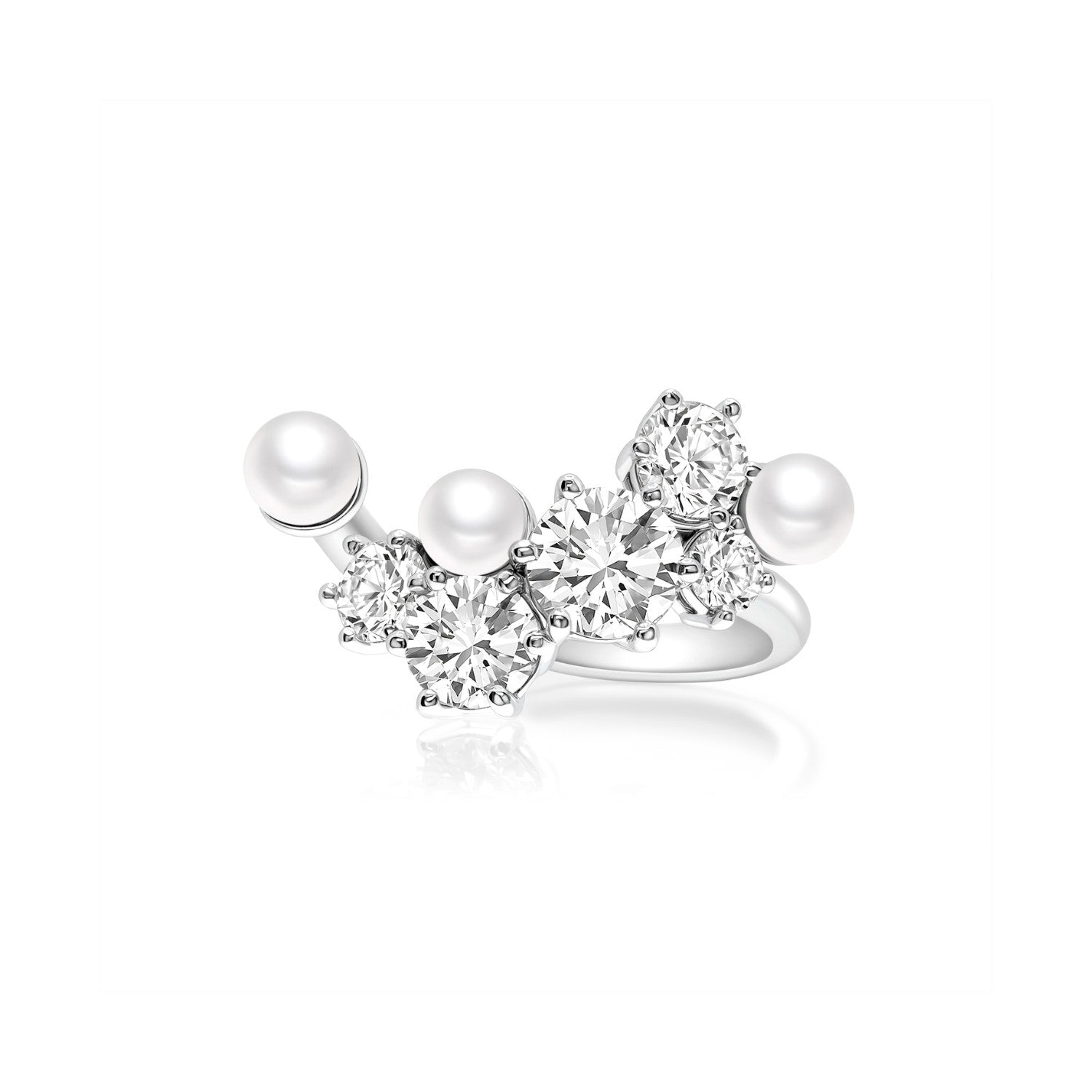 Open Pearl Diamond Ring