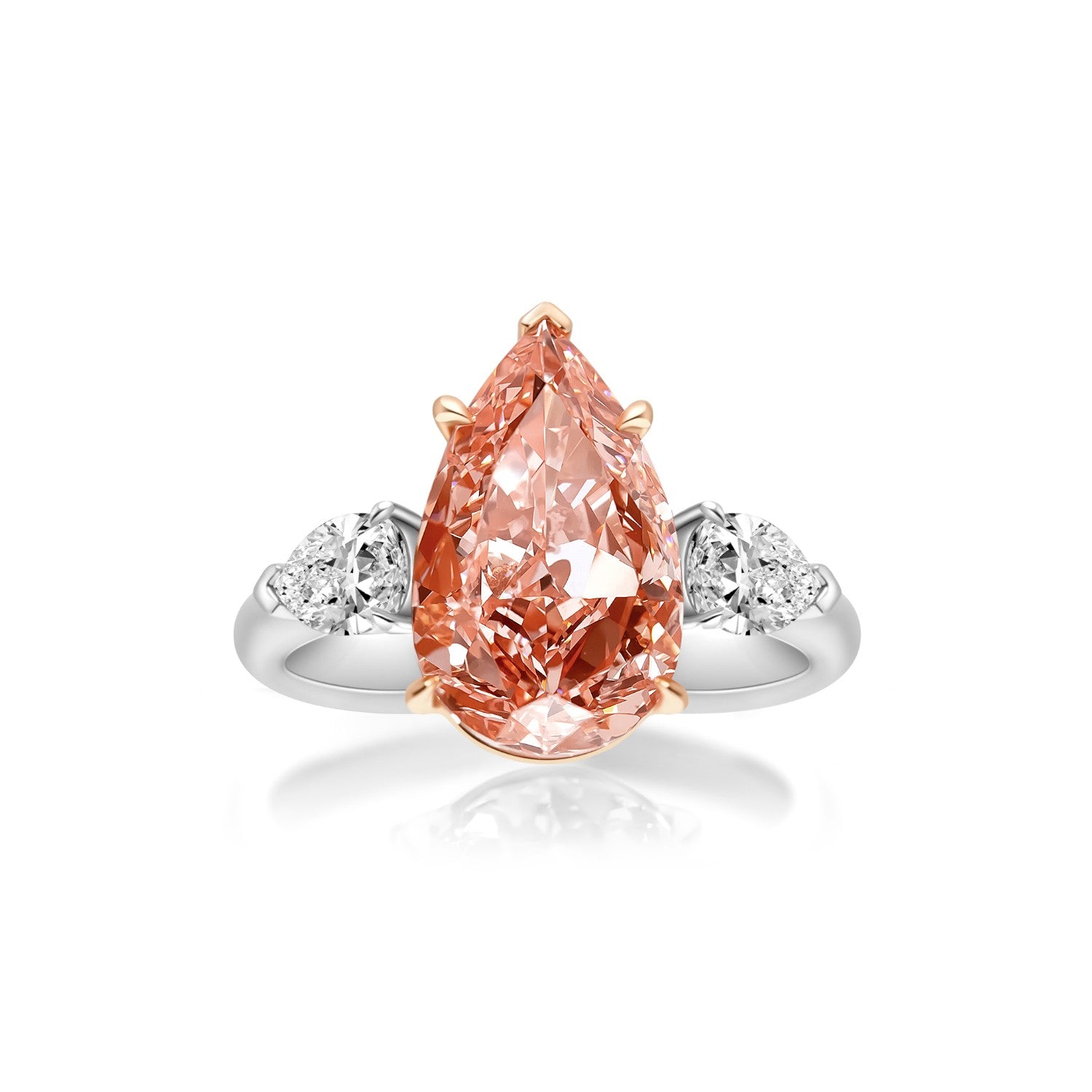 Pink Diamond Pearshape Ring(with Pear Side Stones)