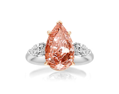 Pink Diamond Pearshape Ring(with Pear Side Stones)