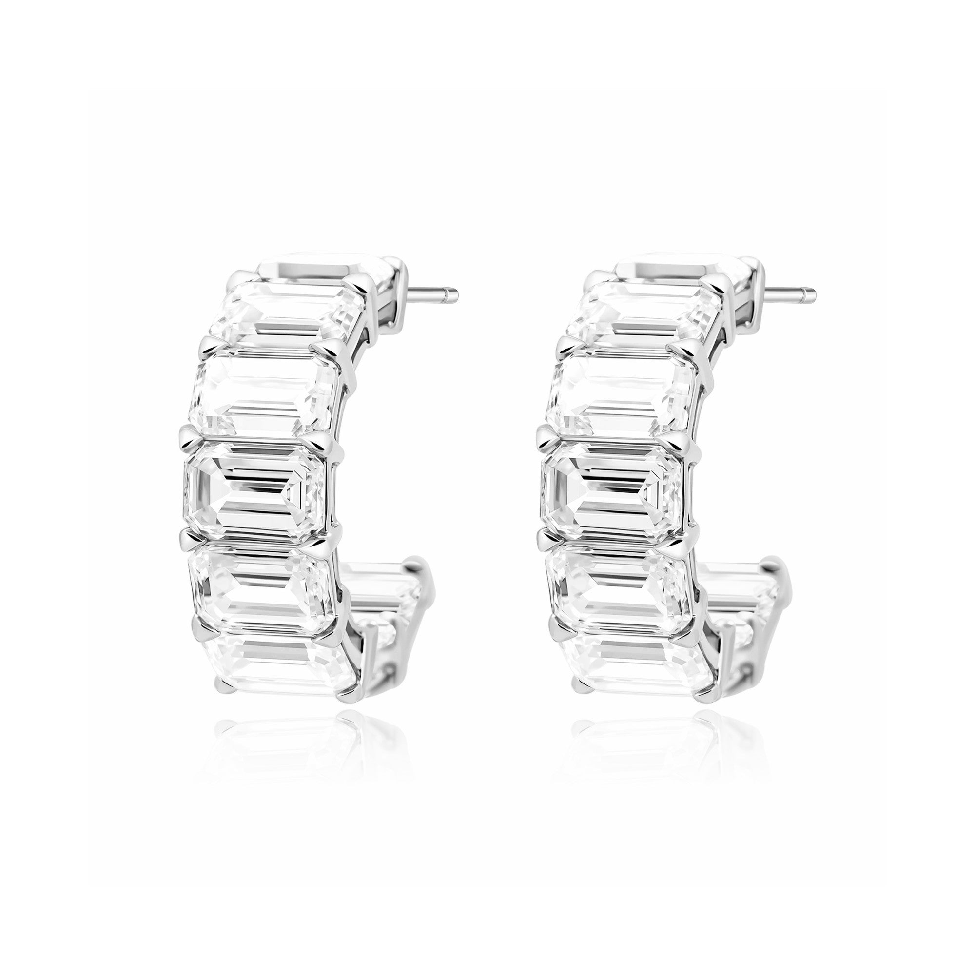 Emerald Cut Diamond Hoop Earrings