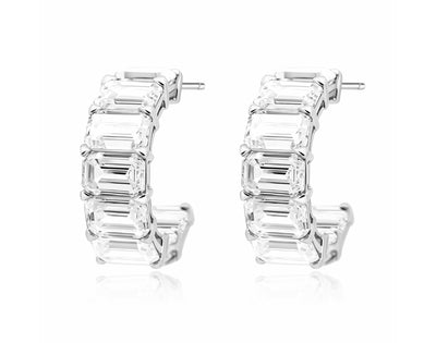 Emerald Cut Diamond Hoop Earrings