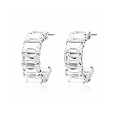 Emerald Cut Diamond Hoop Earrings