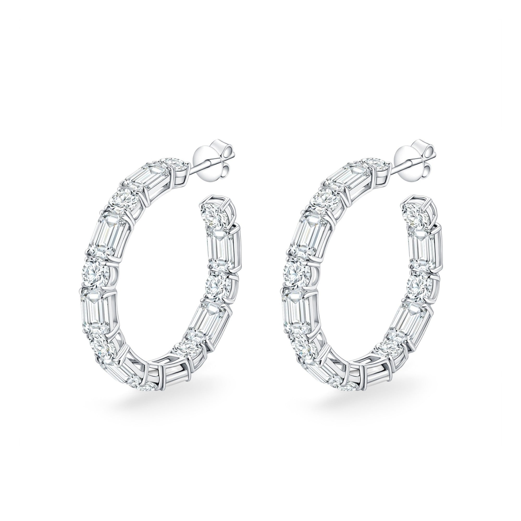 Round & Emerald Cut Hoop Earrings
