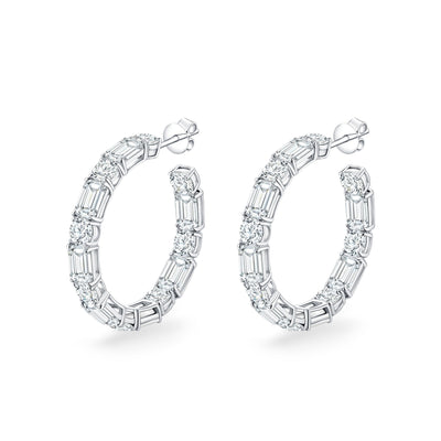 Round & Emerald Cut Hoop Earrings