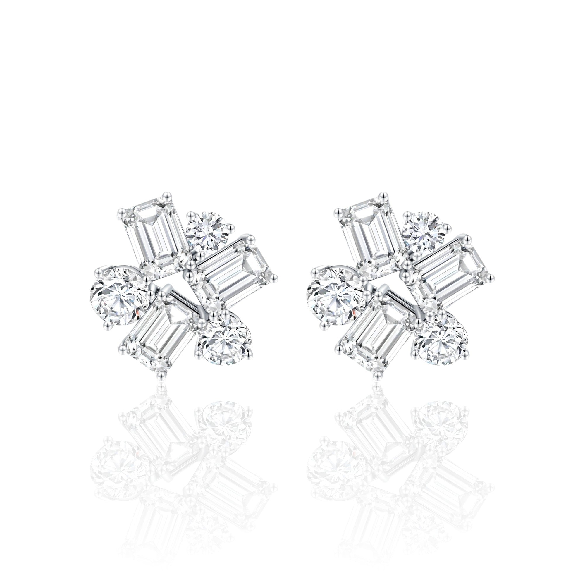 Round & Emerald Cut Cluster Earrings