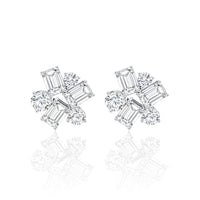 Round & Emerald Cut Cluster Earrings