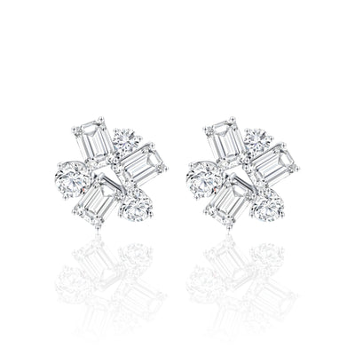 Round & Emerald Cut Cluster Earrings