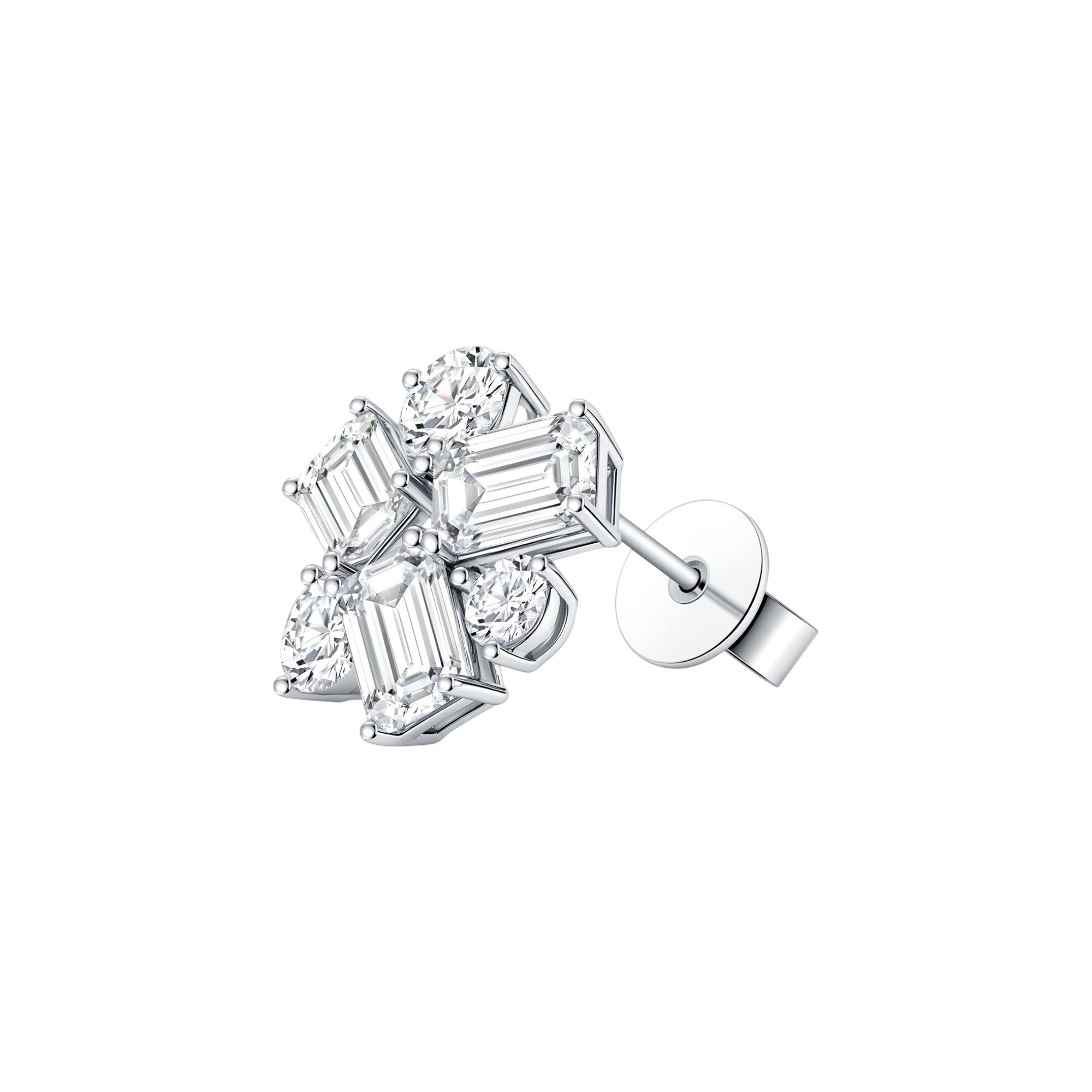 Round & Emerald Cut Cluster Earrings
