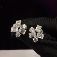 Round & Emerald Cut Cluster Earrings
