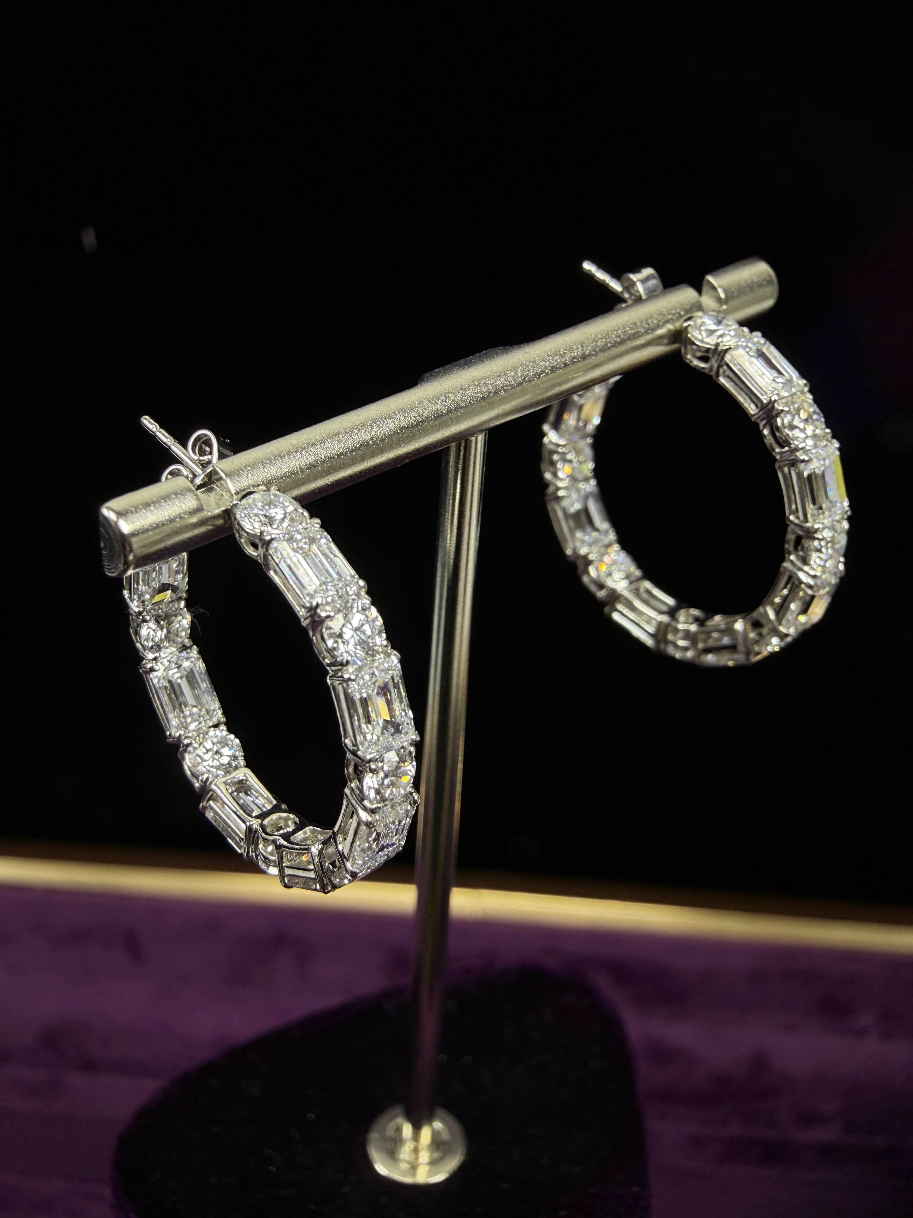 Round & Emerald Cut Hoop Earrings