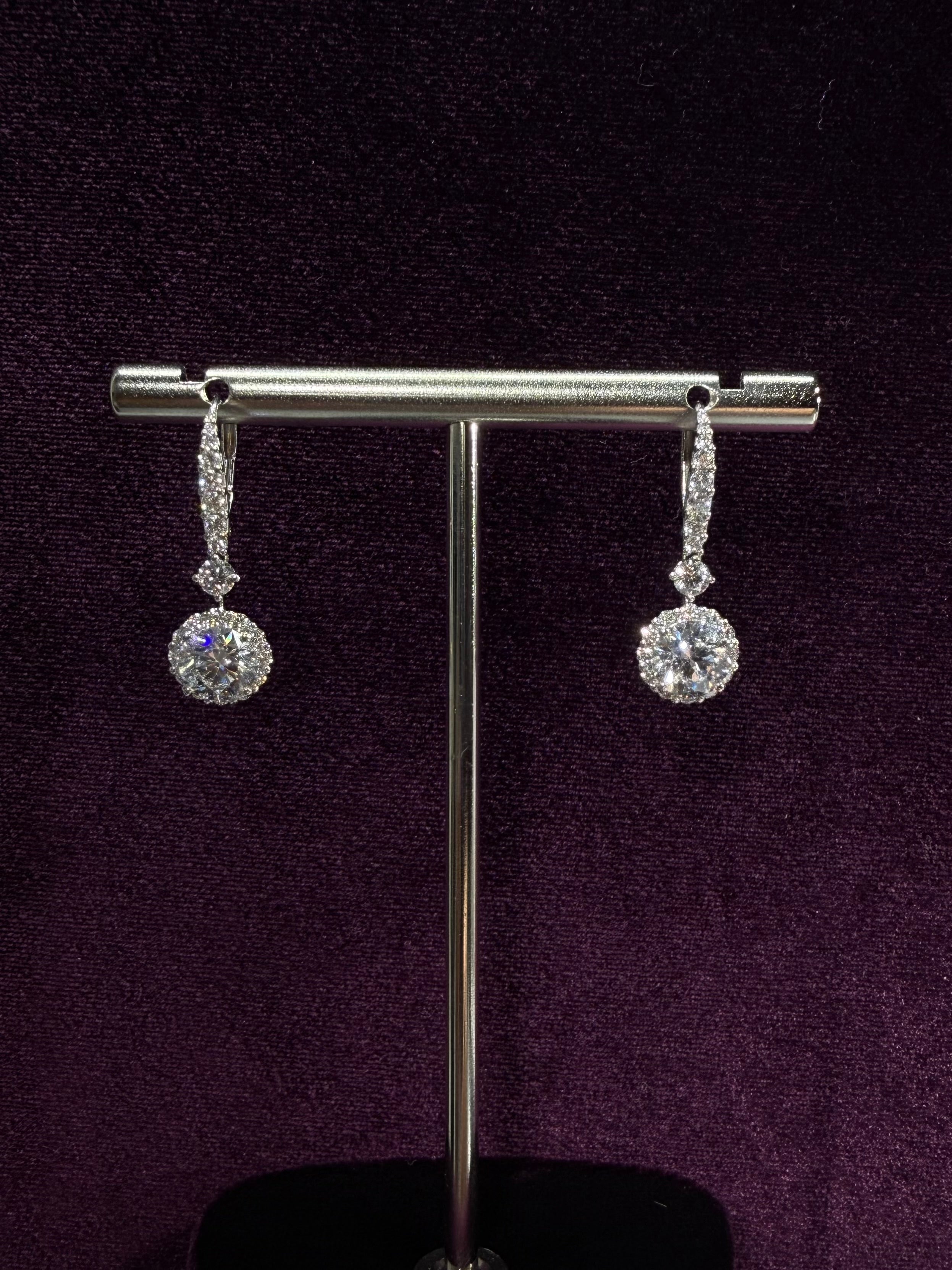 Round Halo Drop Earrings