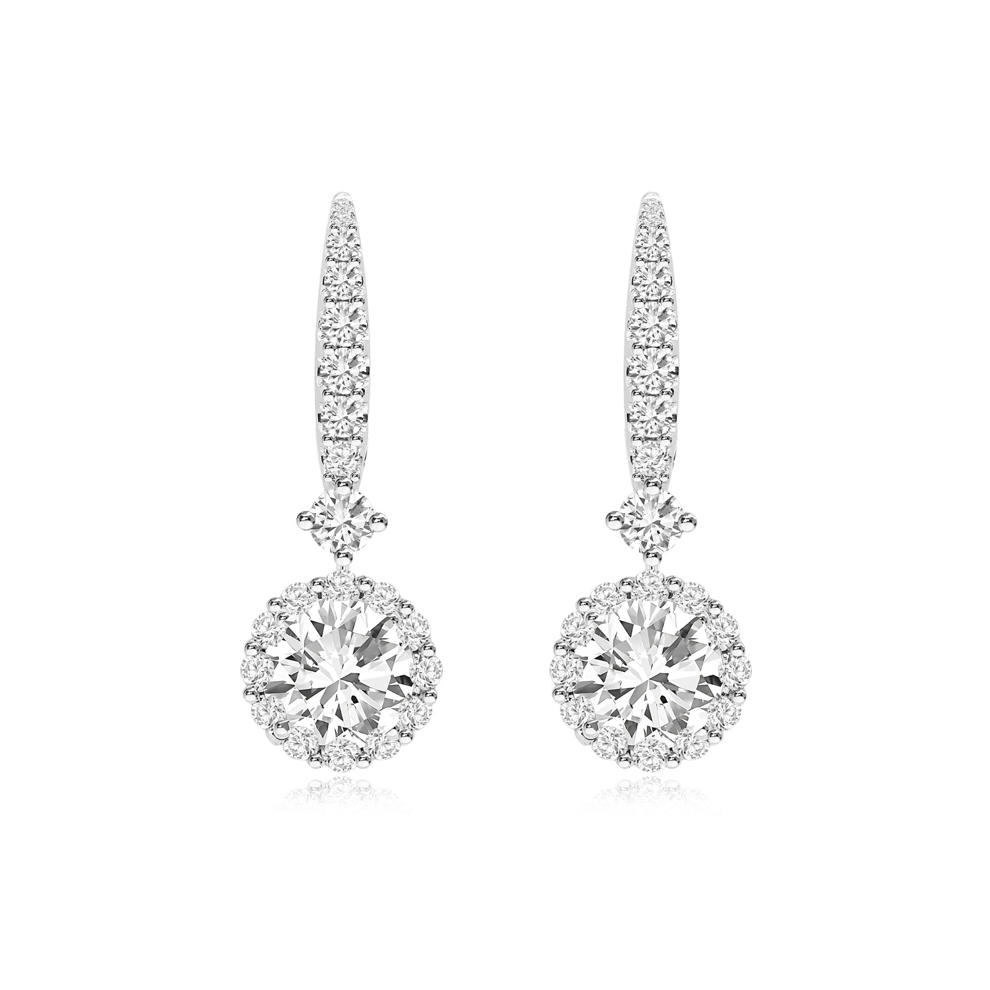 Round Halo Drop Earrings