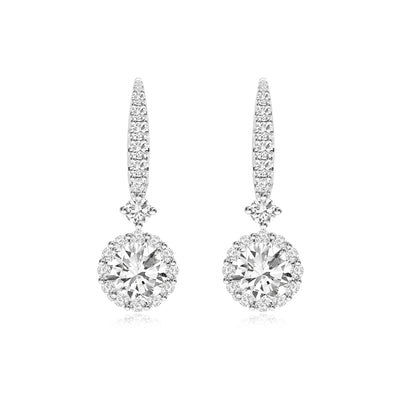 Round Halo Drop Earrings