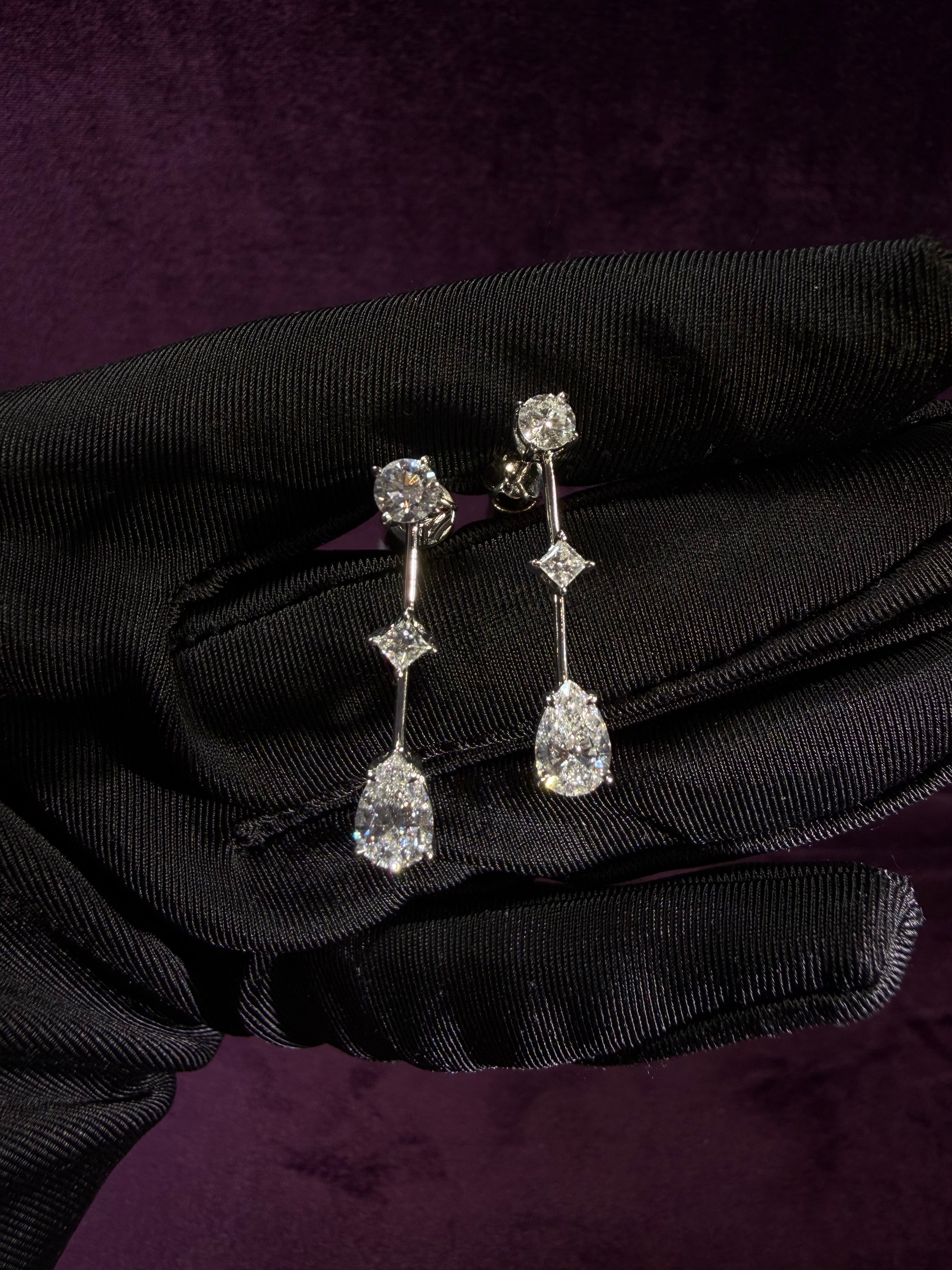 Triple Diamond Drop Earrings