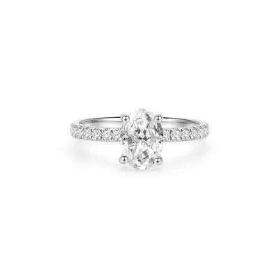 Oval Solitaire Pave Ring