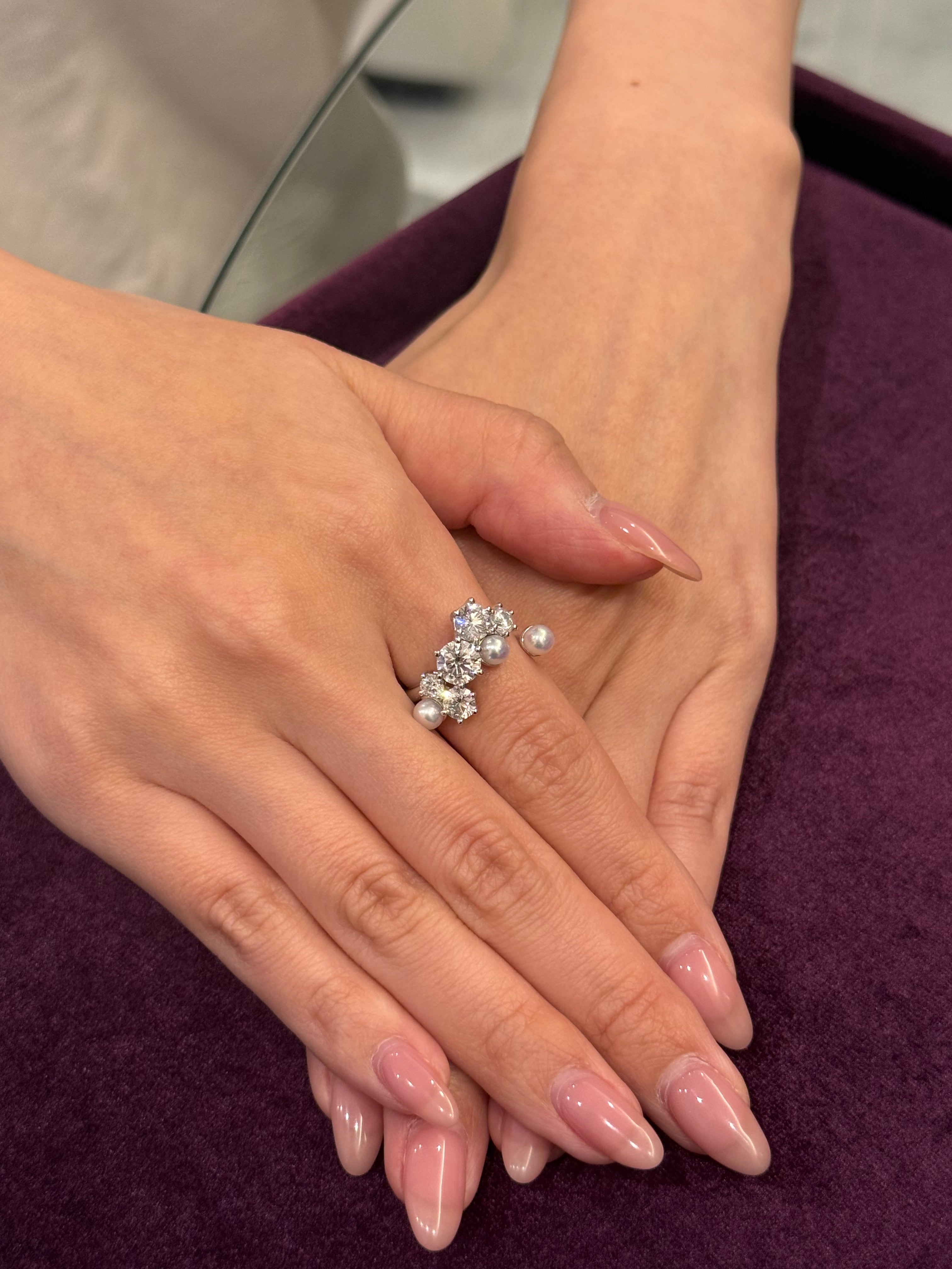 Open Pearl Diamond Ring
