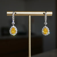 Pearshape Halo Drop Earrings/Yellow