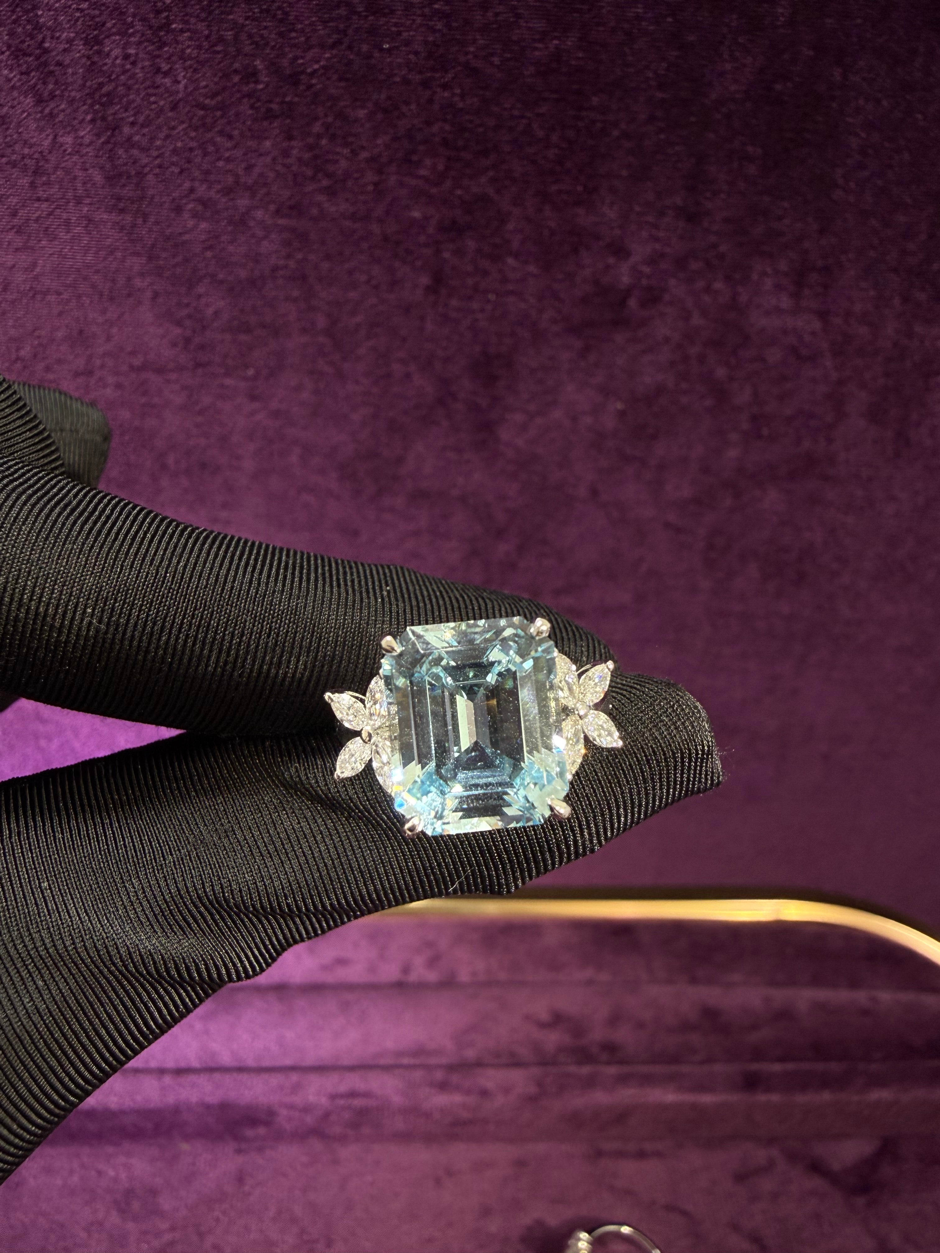 Marquise Flower Aquamarine Ring