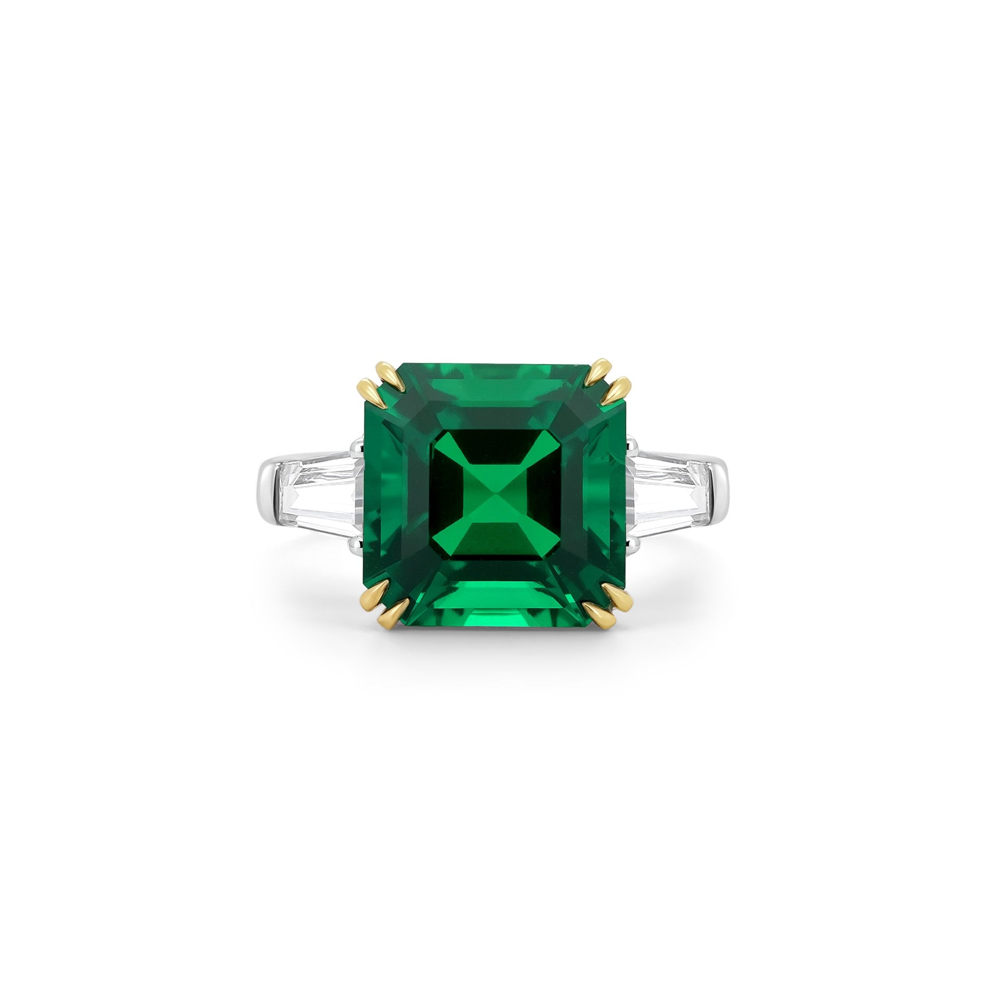 Asscher Emerald Ring (with Tapered Baguette)