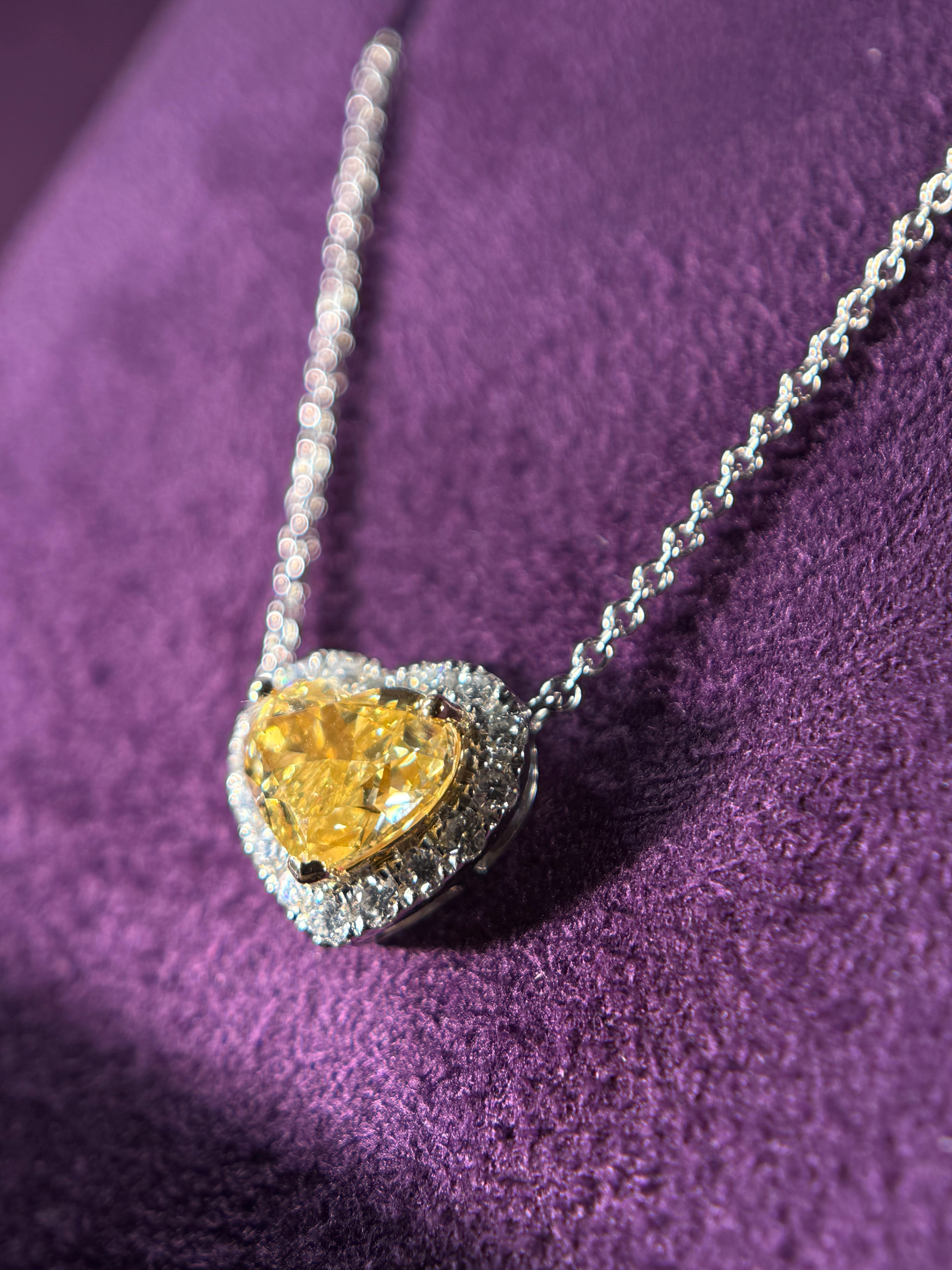 Heartshape Micropave Halo Necklace /Yellow