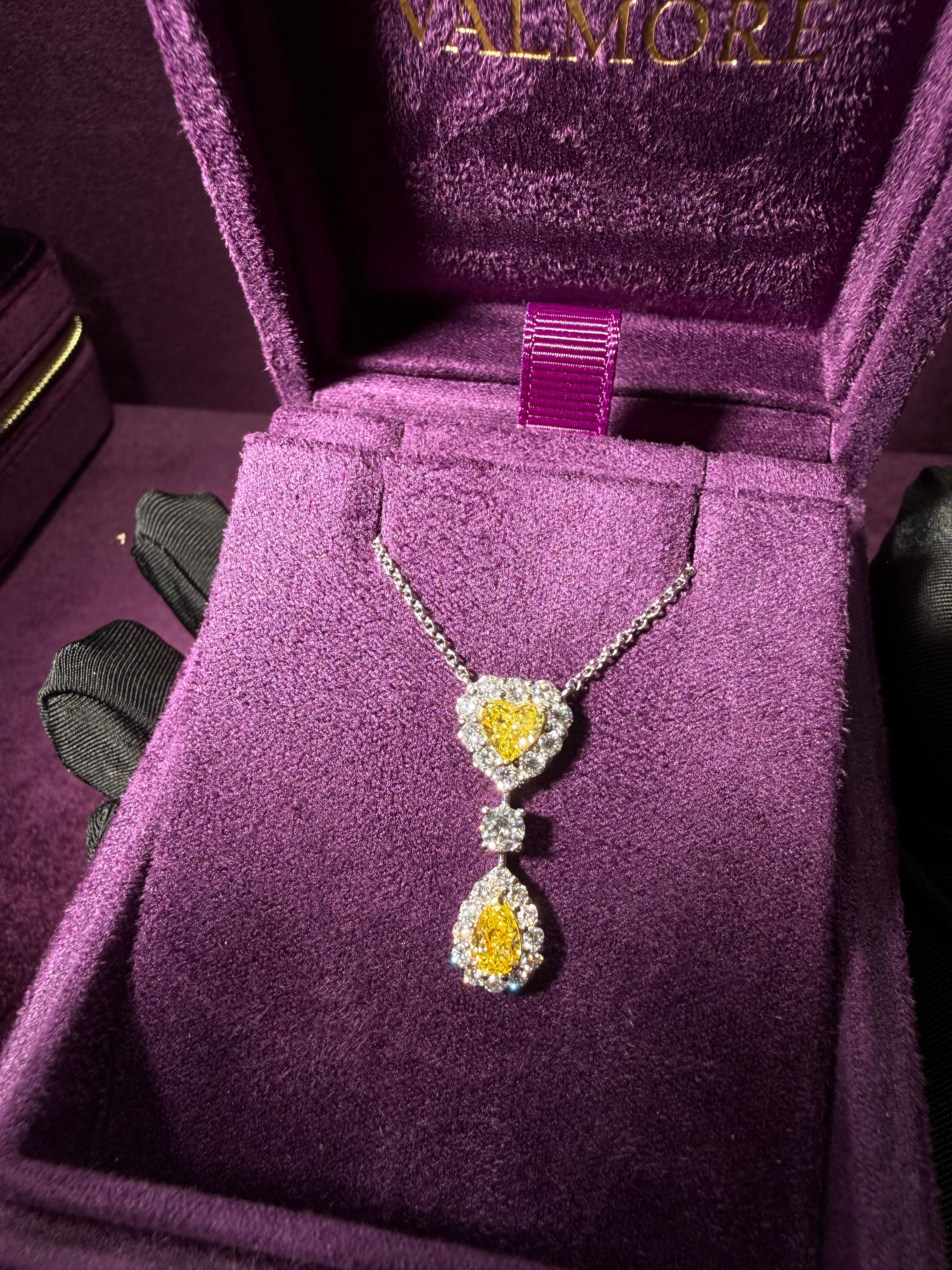 Heart&Pearshape Halo Drop Necklace /Yellow