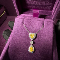 Heart&Pearshape Halo Drop Necklace /Yellow