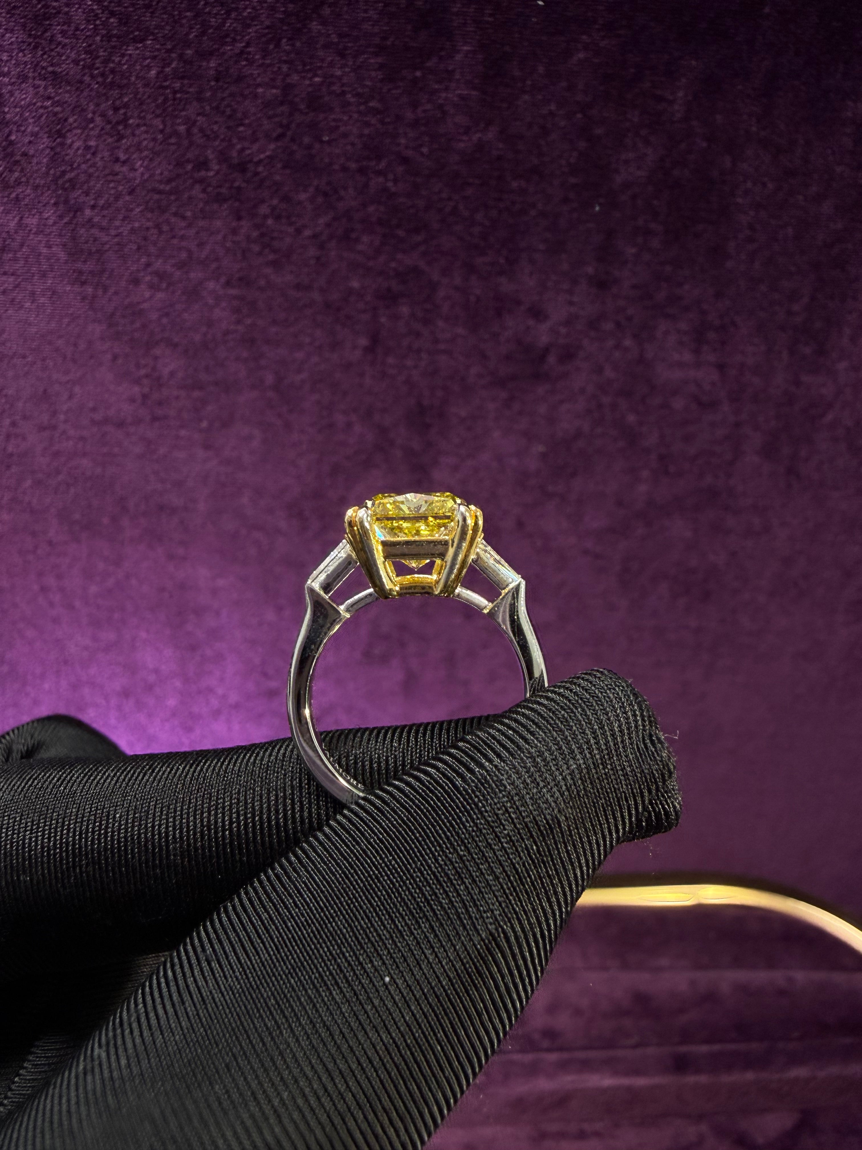 Radiant Yellow Diamond Ring(with Tapered Baguette)