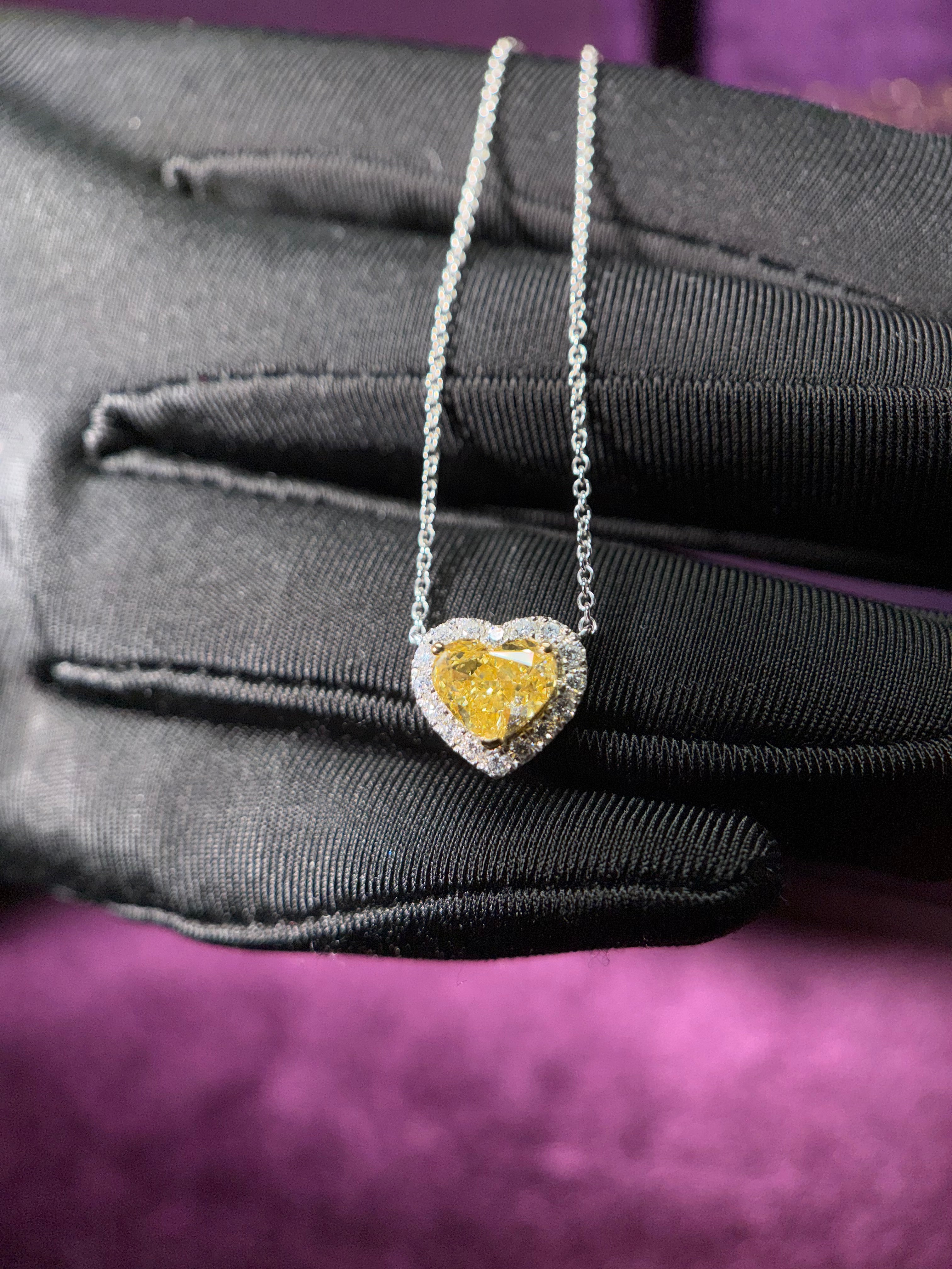 Heartshape Micropave Halo Necklace /Yellow
