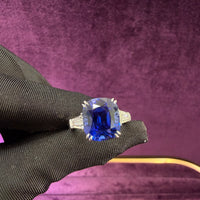 Cushion Sapphire Royal Blue Ring(with Tapered Baguette)