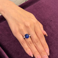 Cushion Sapphire Royal Blue Ring(with Tapered Baguette)