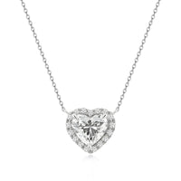 ハートシェイプ2ct×マイクロパヴェヘイローのペンダント。Pt950。DカラーVVS1〜VS、IGI鑑定書付のLab Grown Diamondをご用意。サイズ・地金オーダー対応可。制作期間3〜5週間。