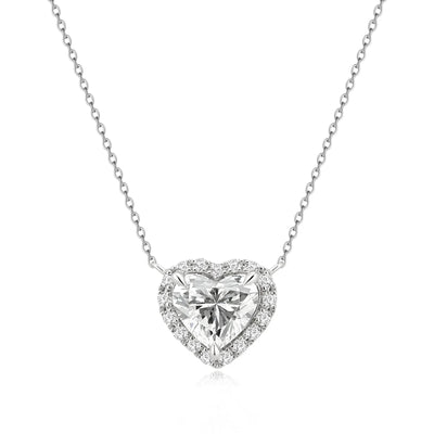 ハートシェイプ2ct×マイクロパヴェヘイローのペンダント。Pt950。DカラーVVS1〜VS、IGI鑑定書付のLab Grown Diamondをご用意。サイズ・地金オーダー対応可。制作期間3〜5週間。