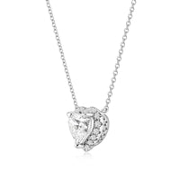 ハートシェイプ2ct×マイクロパヴェヘイローのペンダント。Pt950。DカラーVVS1〜VS、IGI鑑定書付のLab Grown Diamondをご用意。サイズ・地金オーダー対応可。制作期間3〜5週間。