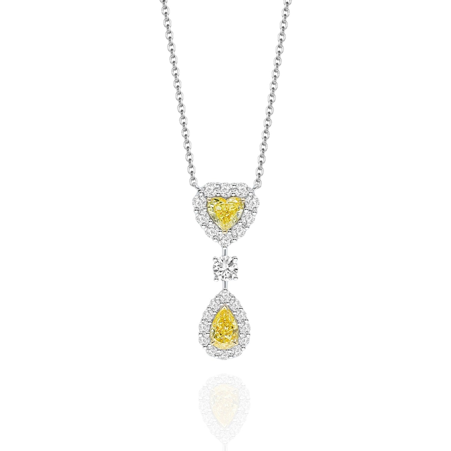 Heart&Pearshape Halo Drop Necklace /Yellow