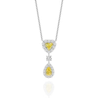 Heart&Pearshape Halo Drop Necklace /Yellow