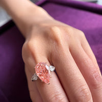 Pink Diamond Pearshape Ring(with Pear Side Stones)