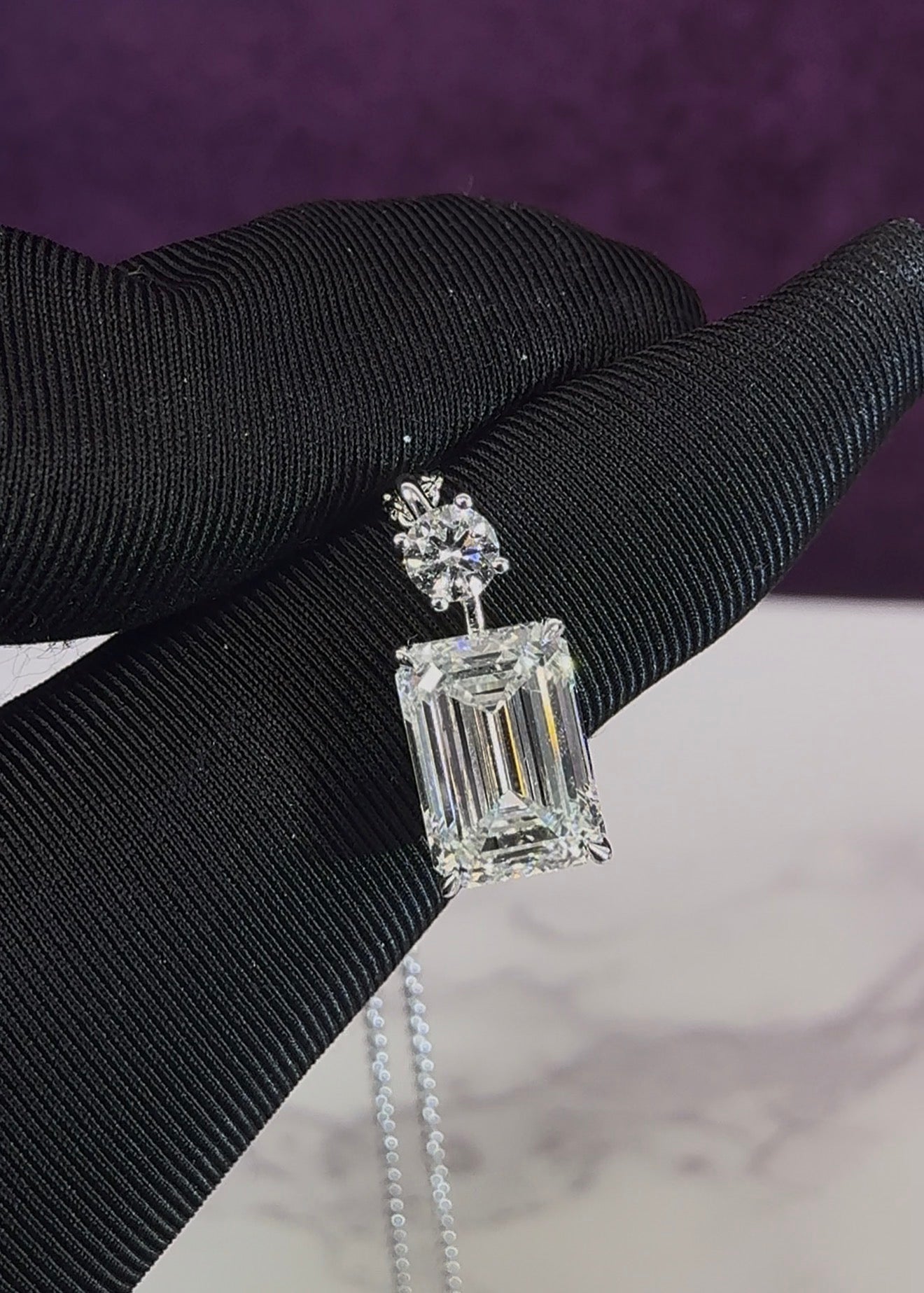 Emerald & round  Solitaire Pendant