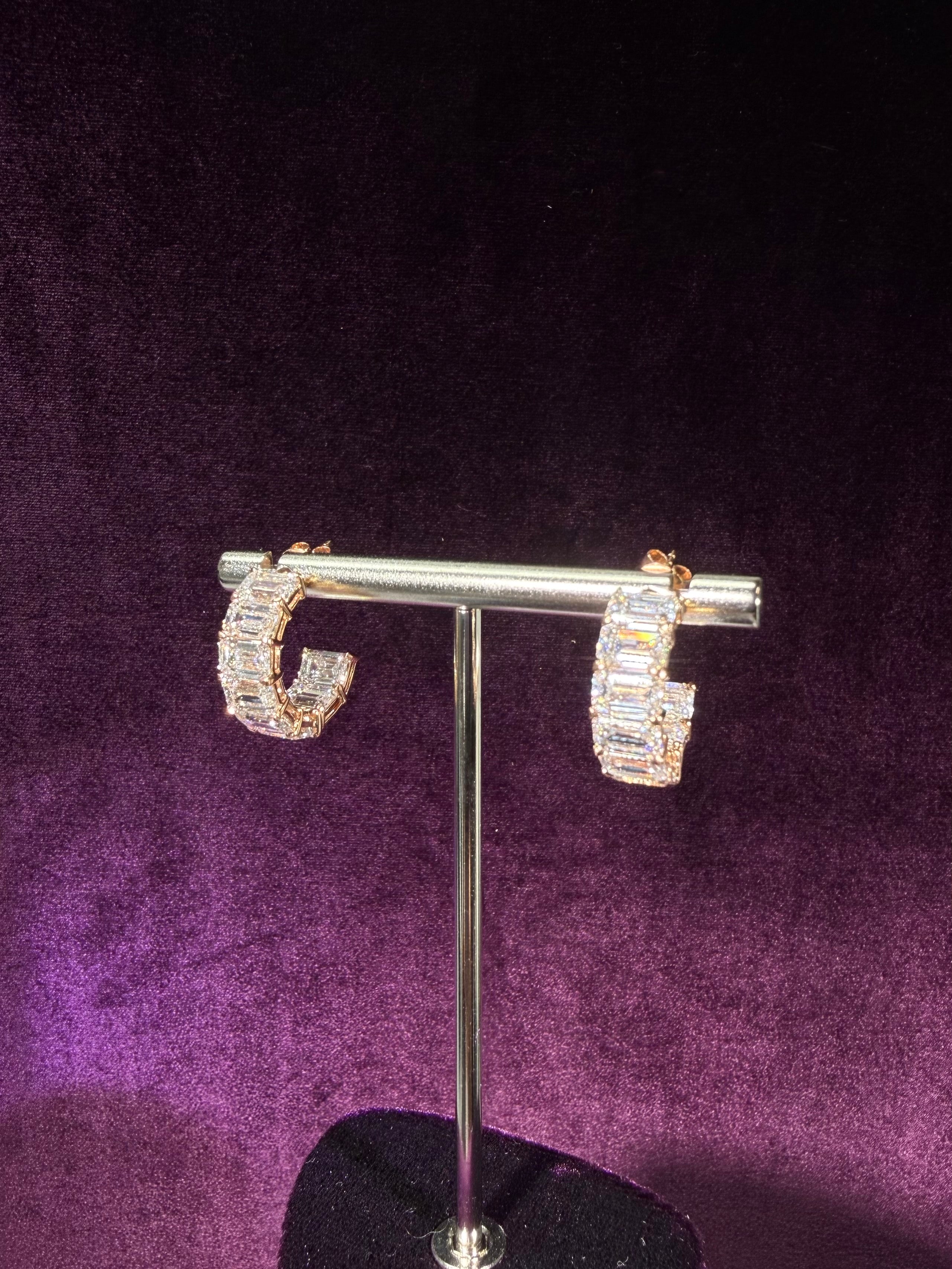 Emerald Cut Diamond Hoop Earrings