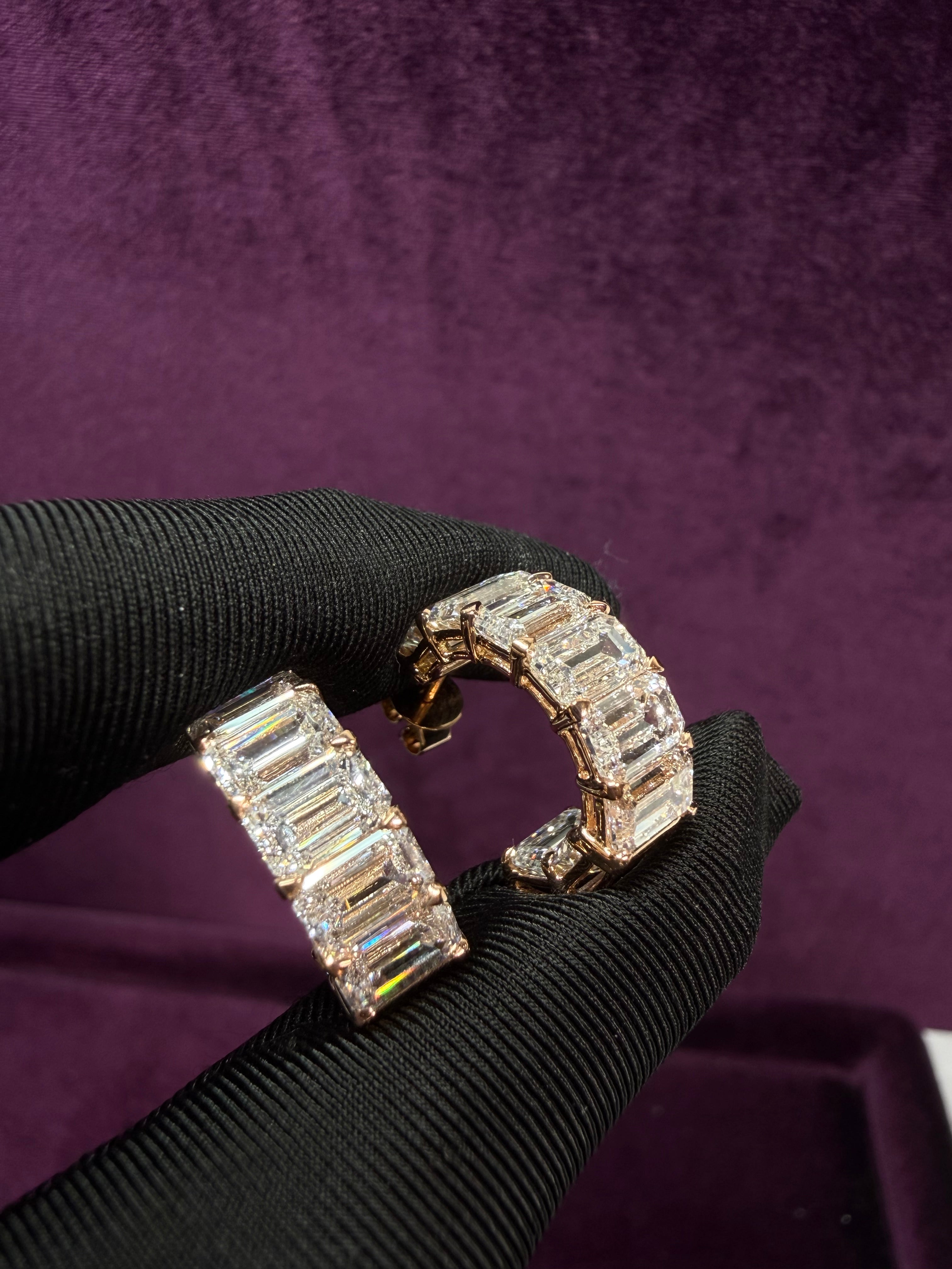 Emerald Cut Diamond Hoop Earrings