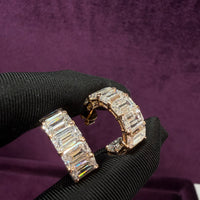 Emerald Cut Diamond Hoop Earrings