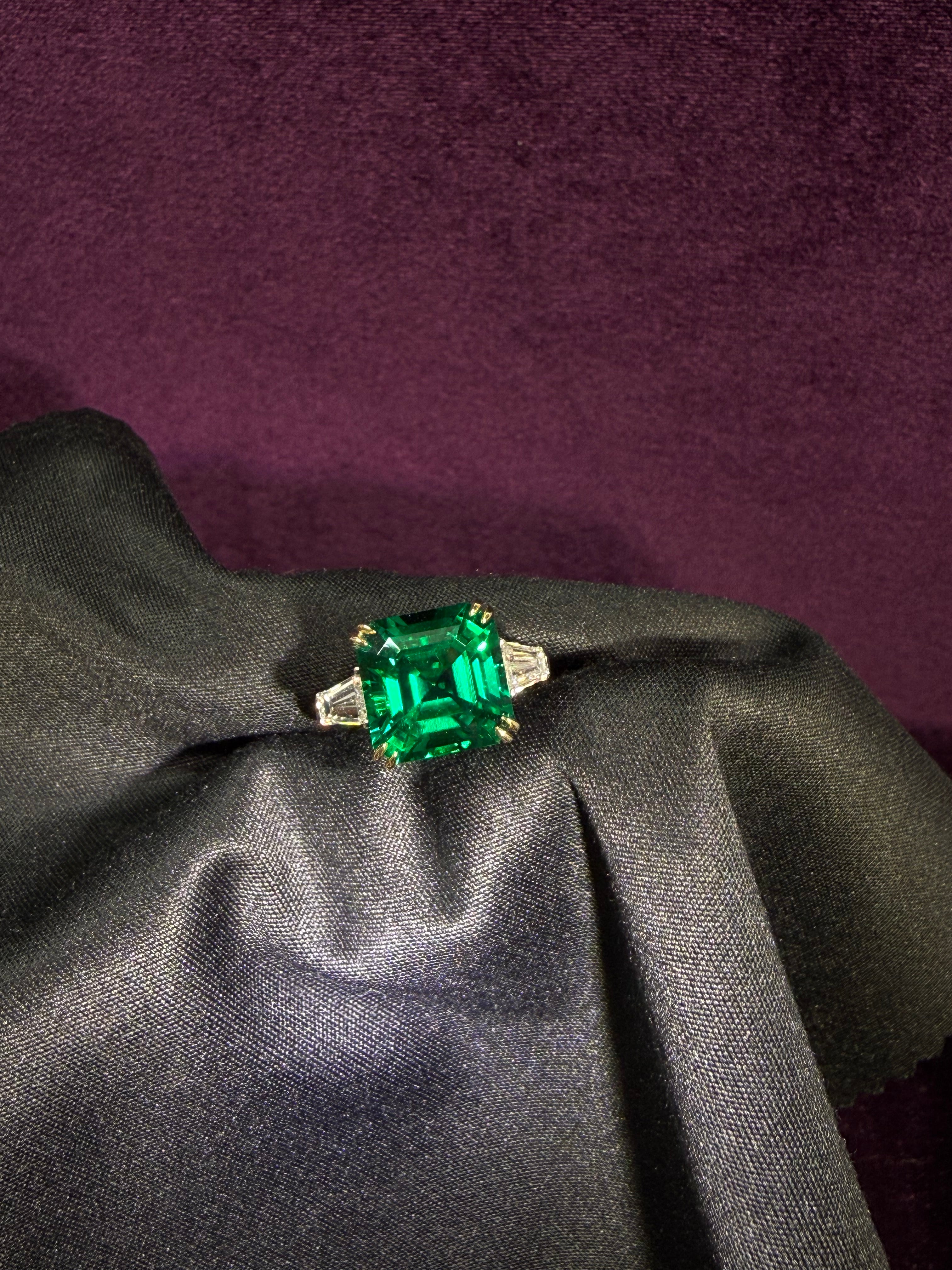 Asscher Emerald Ring (with Tapered Baguette)