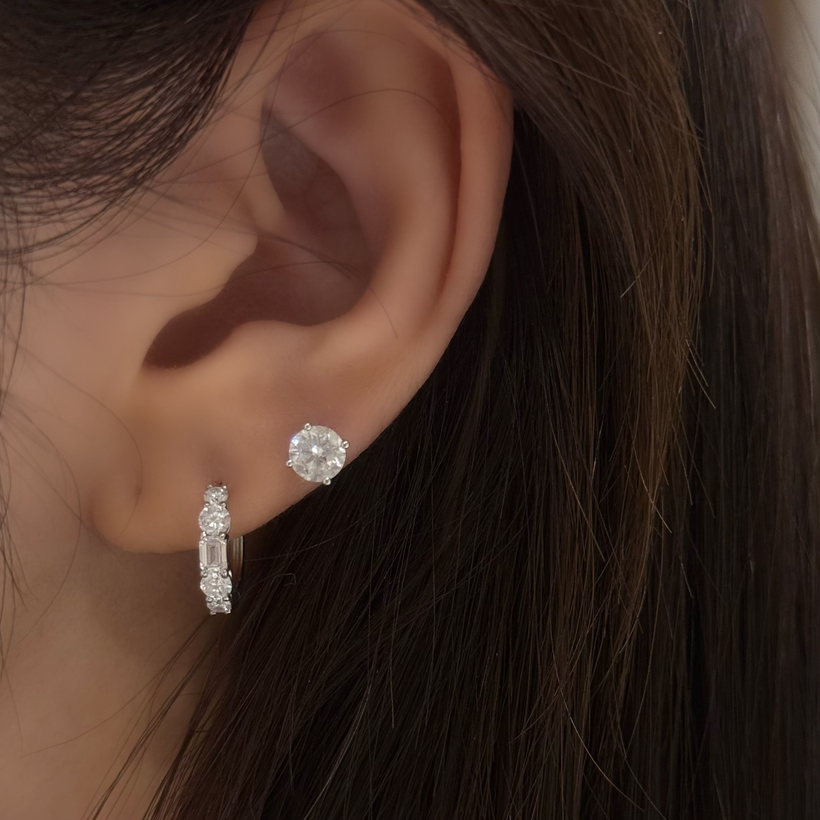 Round & Emerald Cut micro Hoop Earrings
