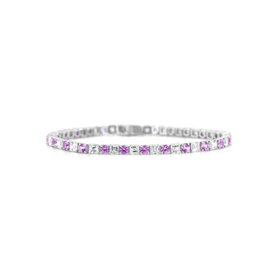 Pink Sapphire & Asscher Diamond Tennis Bracelet