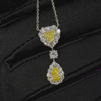 Heart&Pearshape Halo Drop Necklace /Yellow