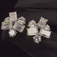Round & Emerald Cut Cluster Earrings