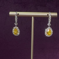 Pearshape Halo Drop Earrings/Yellow